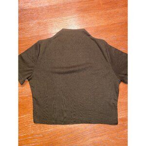 Ribbed Olive Green Short Sleeve Mock Neck Top